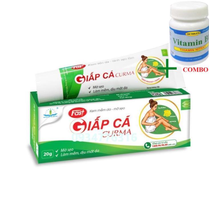 Combo Vitamin B1 chai 100 viên+ ✅ Kem liền da - Lành sẹo lõm Giấp Cá CURMA