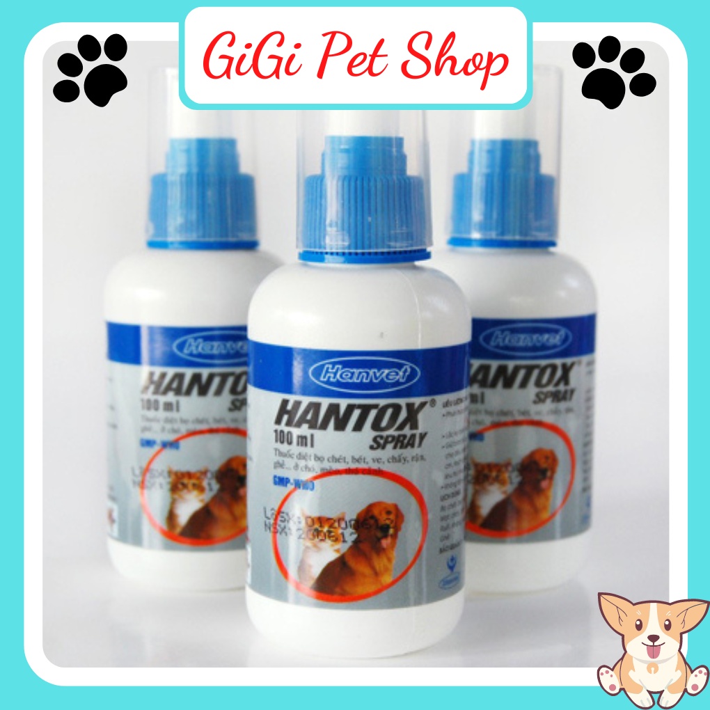 Xịt trị ruồi muỗi diệt ve rận bọ chét ký sinh trên cơ thể chó mèo Hantox 100ml an toàn cho thú cưng - GiGi Pet Shop