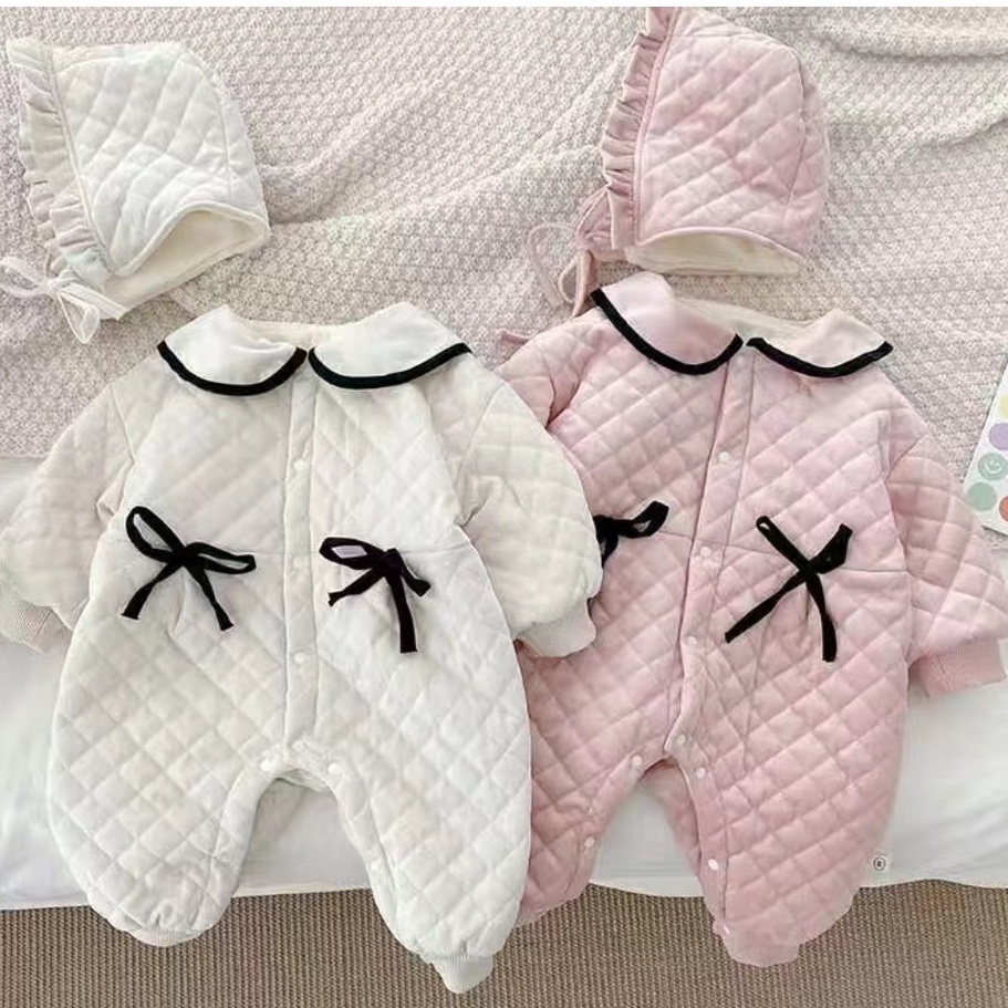 Áo Liền Quần Cổ Búp Bê Chất Liệu Dày Dặn Thời Trang Mùa Đông Xinh Xắn Cho Bé Gái ML446