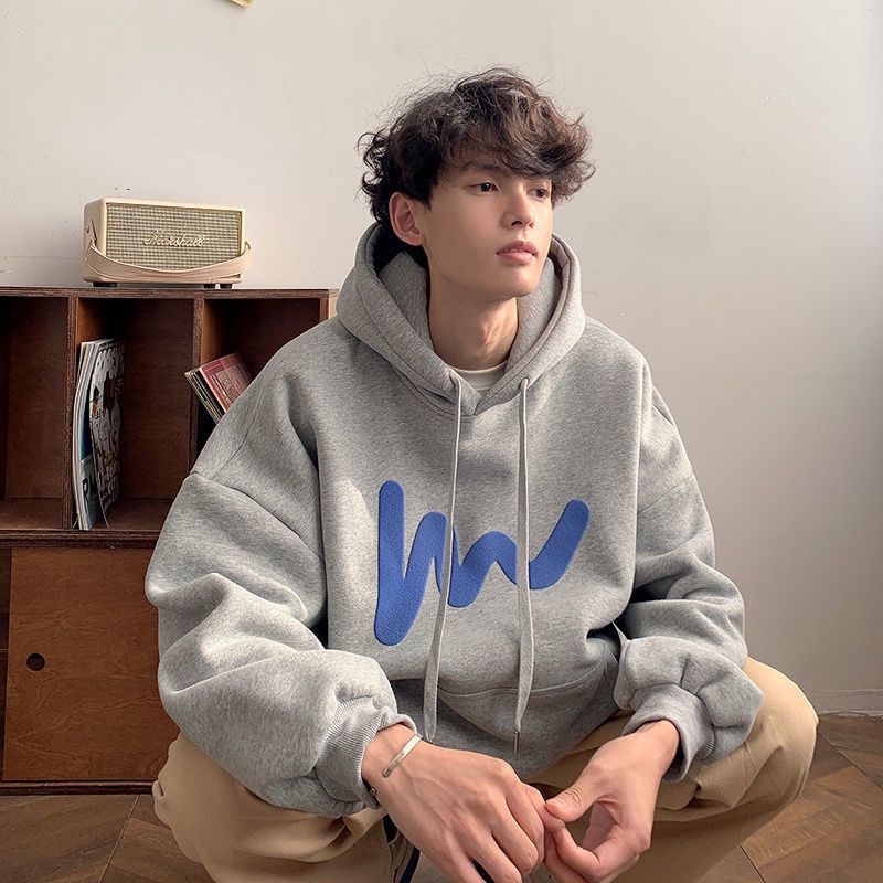 Áo Khoác Hoodie Nhung Dáng Rộng In Họa Tiết Kiểu Retro Nhật Bản Cá Tính Cho Nam