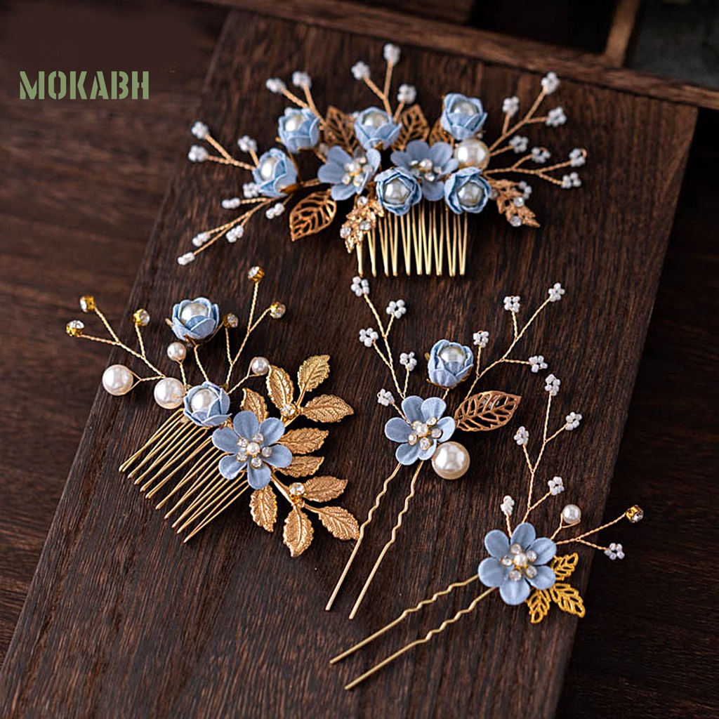 Bộ 4 Kẹp Tóc Bằng Hợp Kim Đính Ngọc Trai Giả Tinh Tế Cho Cô Dâu