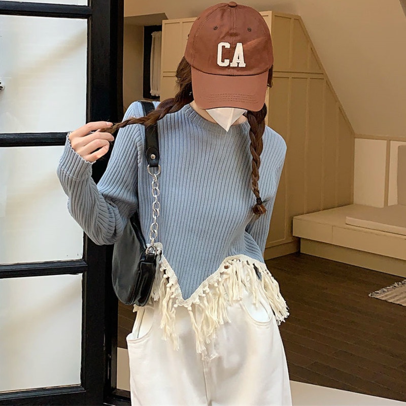 Áo Dệt Kim Dáng Rộng Phối Tua Rua Thời Trang Mùa Thu Hàn Quốc Hàng Mới Dành Cho Bạn Nữ