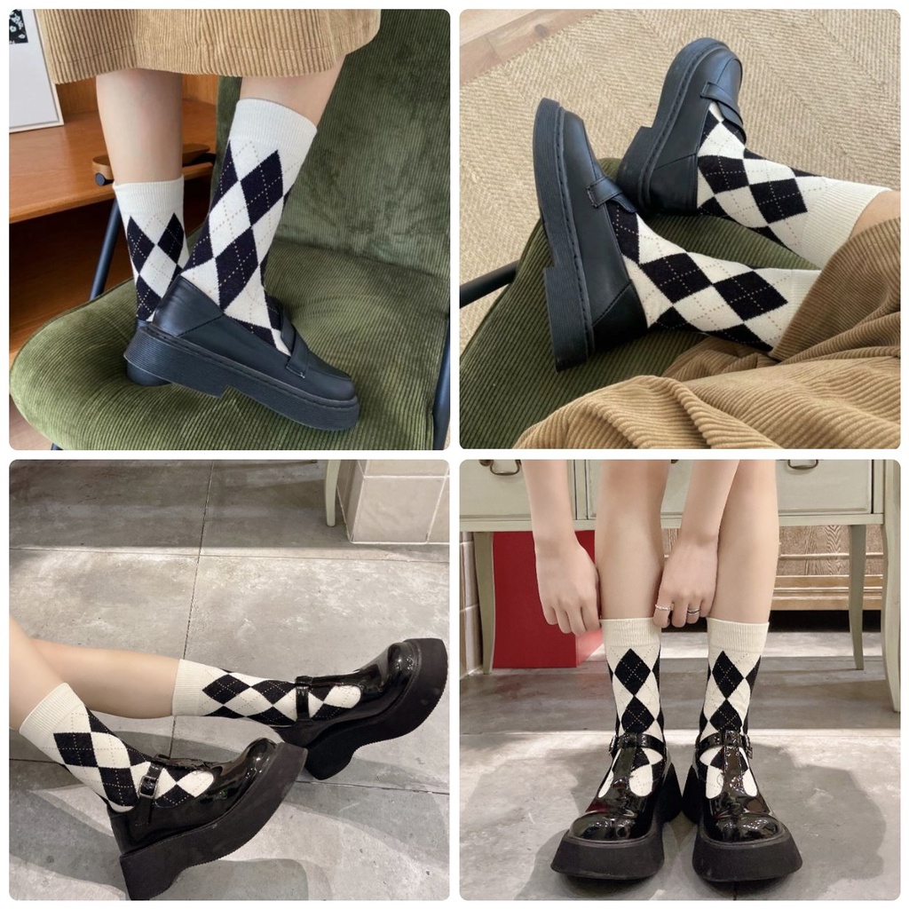 Tất cổ cao họa tiết Ulzzang Hàn Quốc xinh xắn - Vớ nam nữ phong cách vintage retro thu hút - Sỉ lẻ tất đẹp, giá rẻ
