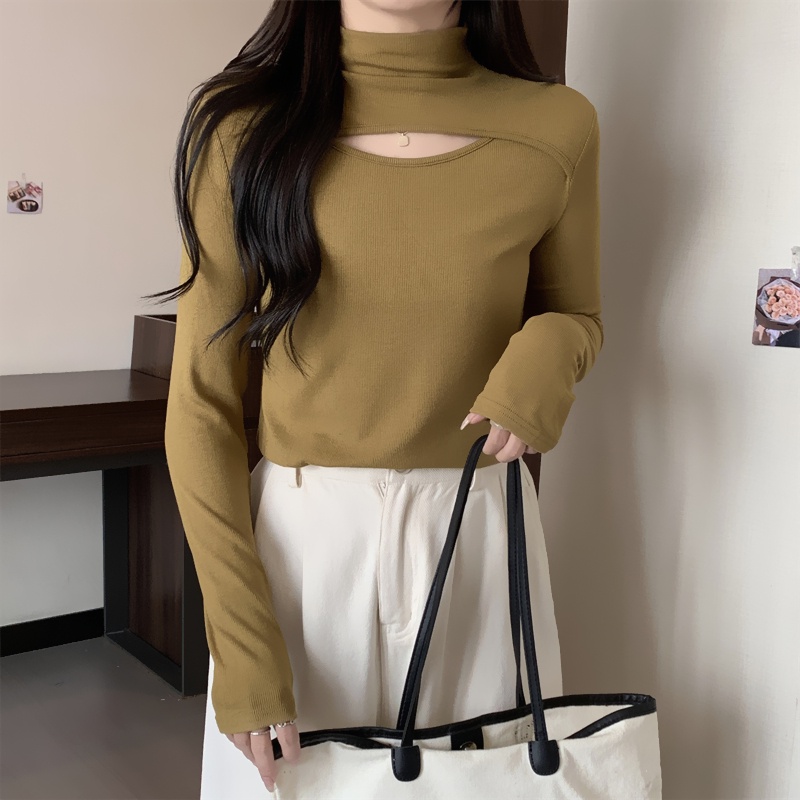 Áo SUXI tay dài màu trơn thiết kế khoét lỗ phong cách quyến rũ