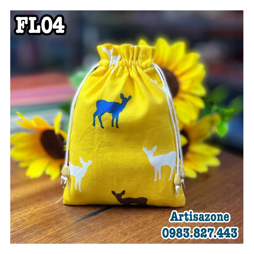 Túi vải dây rút họa tiết mini, kích thước: 10cm x 14cm - 01 chiếc -