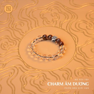 Tinh lâm vòng tay phong thủy đá thạch anh trắng & gỗ hóa thạch 10 li - charm âm dương