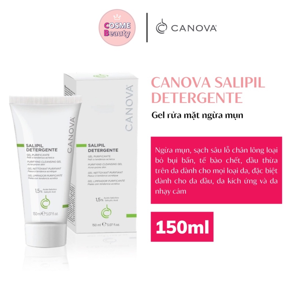 Sữa rửa mặt ngừa mụn ITALY CANOVA SALIPIL DETERGENTE dạng Gel Cho da nhạy cảm, kích ứng Sạch sâu Tuýp 150ml Cosme.Beauty
