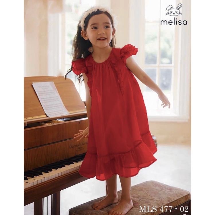 Đầm Đỏ Vải Tơ Melisa Xinh Xắn Tiểu Thư Cho Bé Gái NIAKI - T82