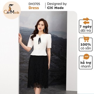 Đầm công sở CITI MODE FASHION thiết kế peplum trắng phối chân váy ren DH3705