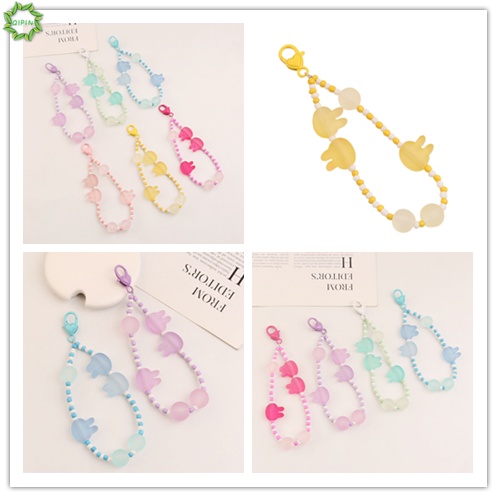 Móc Khóa Xỏ Hạt Màu Trơn Hình Thỏ Hoạt Hình Trang Trí Tai Nghe Không Dây