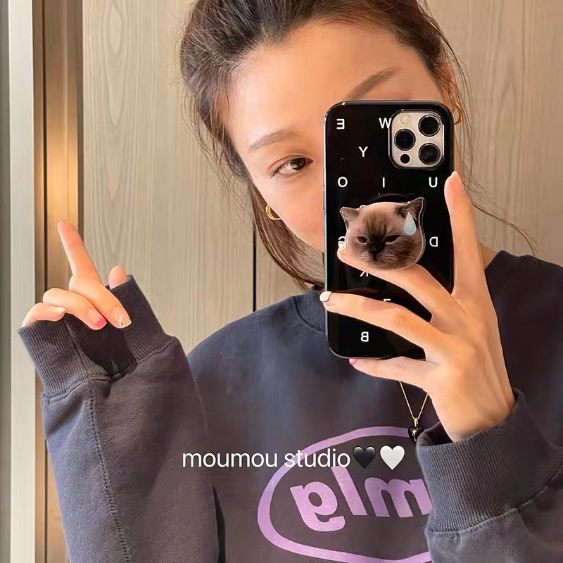 Ốp điện thoại silicon họa tiết chữ có nút đỡ hình mèo cho Iphone 11 13 12promax 8p 14plus 14pro xsmax