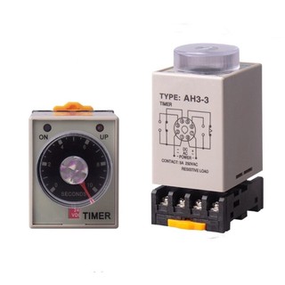 Timer AH3-3 điện áp 220VAC loại 8 chân tròn, rơ le thời gian tặng kèm chân đế PF083A