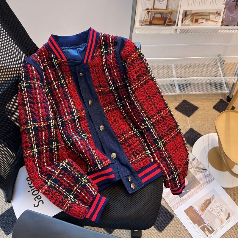 Áo Khoác Tweed Dáng Ngắn Phối Màu Tương Phản Thời Trang Mùa Thu 2022 Mới Cho Nữ