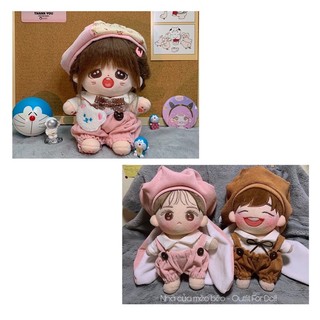 Áo Yếm Mũ thỏ hồng, nâu dành cho gấu bông. Outfit For Doll 15cm 20cm