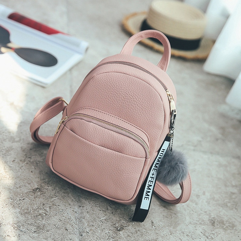 Ba Lô Da Mềm Mini Màu Trơn Phong Cách Hàn Quốc Thời Trang Cho Nữ