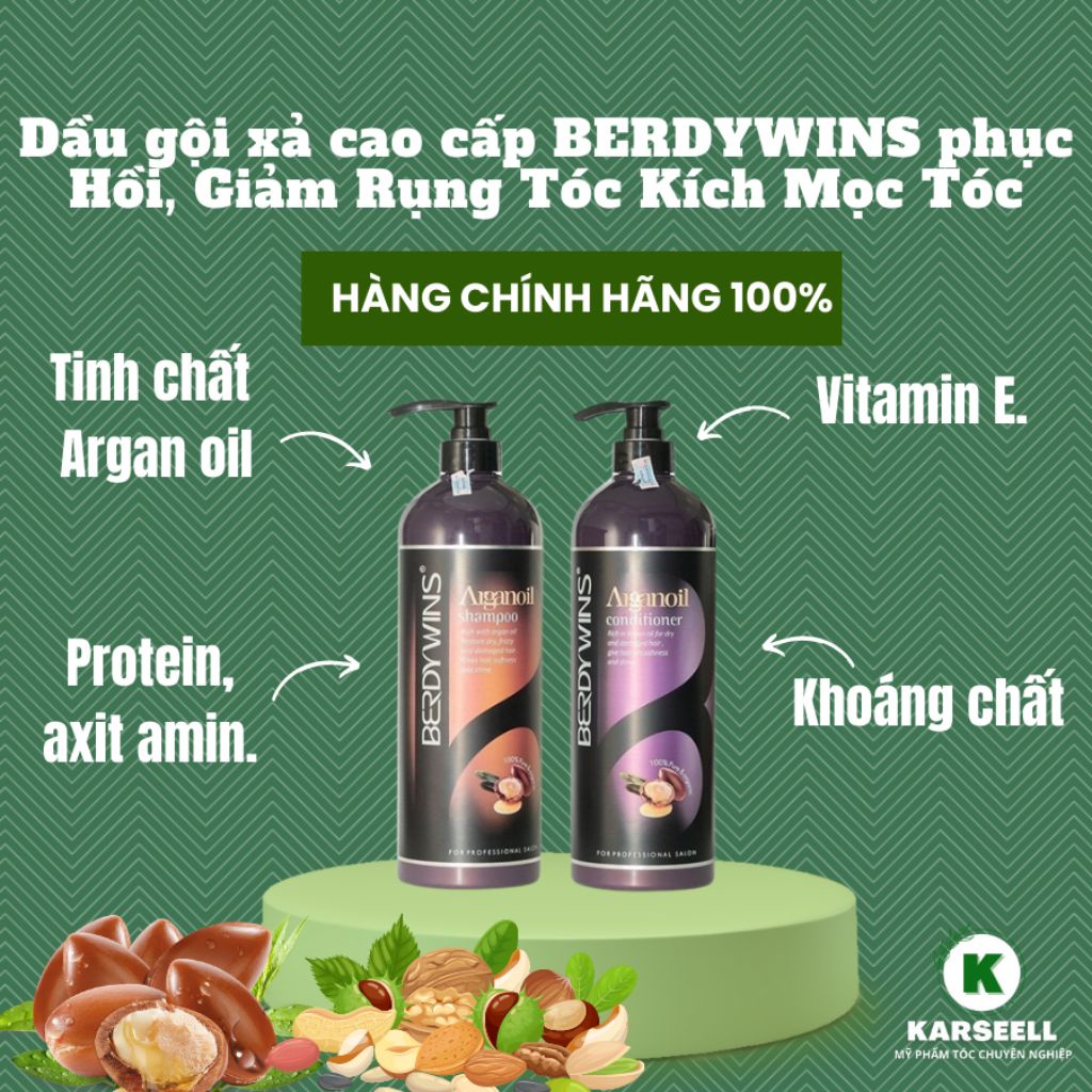 Dầu gội xả BERDYWINS collagen 1000ML * 2 tái sinh mầm tóc kích thích mọc tóc siêu mềm mượt chính hãng | HAIRSHOP_1992