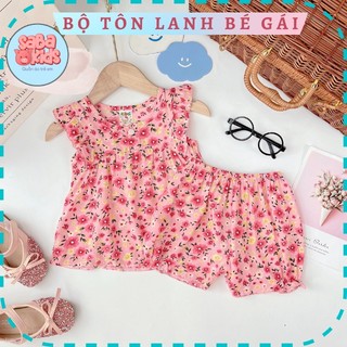 Đồ Bộ Cho Bé Gái Nút Vai SABAKIDS Chất Tole Lanh Tôn Lanh Mặc Nhà Xinh Xắn Mỏng Mát