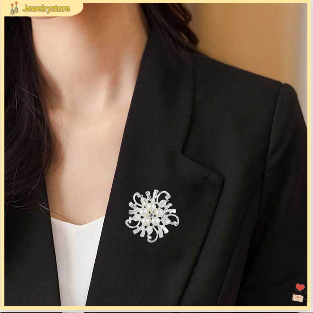 Trâm cài áo hình bông hoa đính đá và ngọc cho nữ