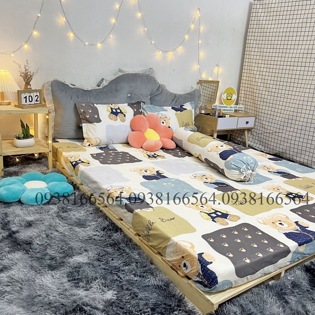 TRỌN BỘ COTTON POLY 5 MÓN CHĂN PHAO DÀY DẶN HÀNG VN GẤU MỚI - ĐỦ KÍCH THƯỚC