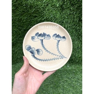 Đĩa để trầu cau men rạn sen (phụ kiện đồ thờ)