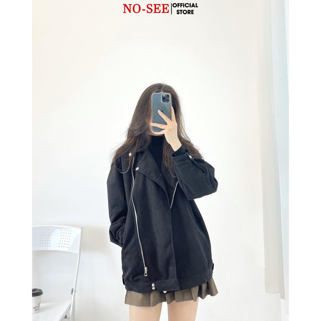 Áo Khoác Da Lộn Dày Dặn NO-SEE Khóa Chéo Thời Trang NS39