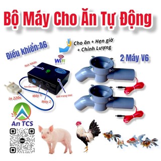 Bộ đôi 2 máy v6 + 1 điều khiển a6 cho gà cá ăn tự động kết nối wifi