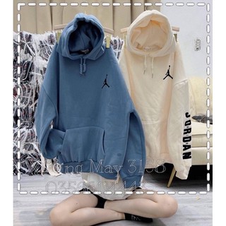 Áo hoodie nỉ bông tay bồng form rộng mũ 2 lớp hình người chữ ở tay