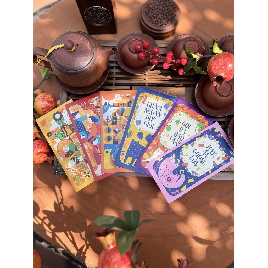 Sét 12 Bao Lì Xì Tết thiết kế đặc sắc - Hình màu sắc nghệ thuật độc đáo - Giấy C150 cán mờ in sắc nét