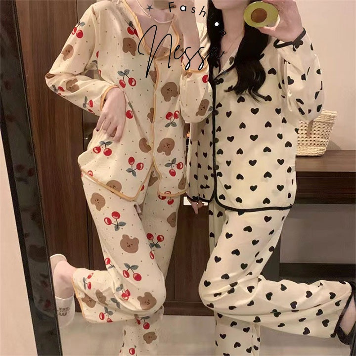 Bộ Đồ Ngủ Quần Áo Nữ Mặc Ở Nhà Dài Tay Vải Cotton Cao Cấp Mùa Xuân Thu Đông Dễ Thương Kute Kiểu Hàn BĐN121
