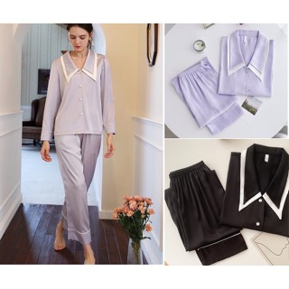 Bộ pizama dài tay, bộ ngủ dài lụa ngoc trai Pháp cao cấp nữ tính