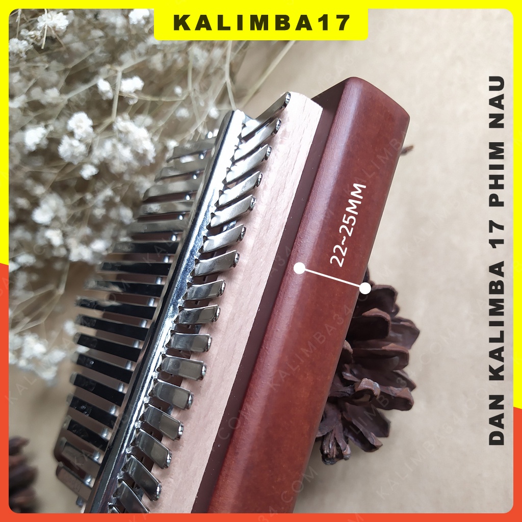 Đàn kalimba 17 phím cơ bản màu nâu, Kalimba gỗ tấm nguyên khối, Piano ngón tay cái , đồ chơi cho bé hấp dẫn kèm phụ kiện