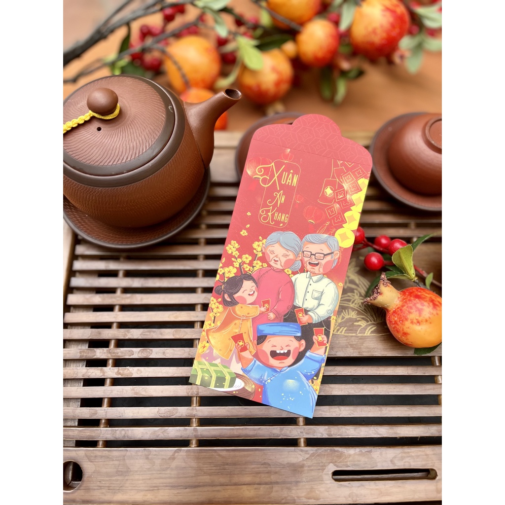 Sét 12 Bao Lì Xì TẾT THIẾT KẾ đặc sắc - Hình xuân sum vầy - Giấy C150 cán mờ in sắc nét