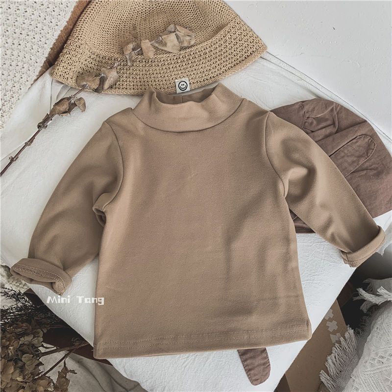 MNGRL Áo Thun Dài Tay Cổ Lọ Cotton Màu Sắc Thời Trang Xuân Thu Phong Cách Hàn Quốc Dành Cho Bé Trai Và Bé Gái
