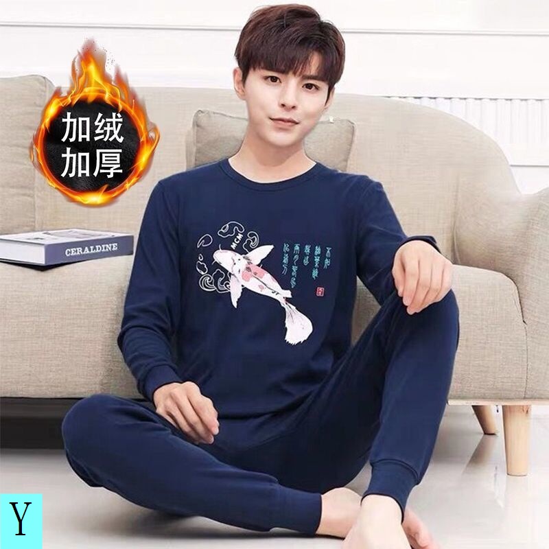 Bộ Quần Áo Dài Giữ Nhiệt Bằng Lông Cừu Dày In Họa Tiết Cá Chép Thời Trang Mùa Thu Cho Bé Trai 12-15 Tuổi