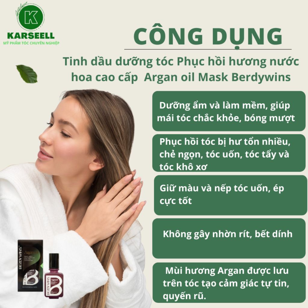 Tinh dầu dưỡng tóc BERDYWINS 50ML phục hồi tóc bảo vệ tóc khỏi tia UV chiết xuất từ agan chính hãng | HAIRSHOP_1992