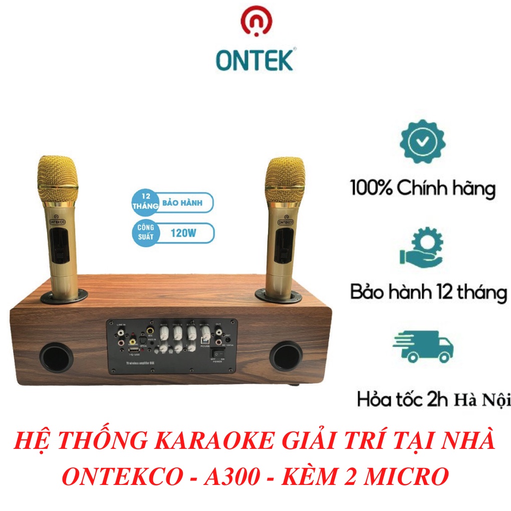 Bộ loa hát karaoke gia đình không dây Ontekco A300 kèm micro kim loại