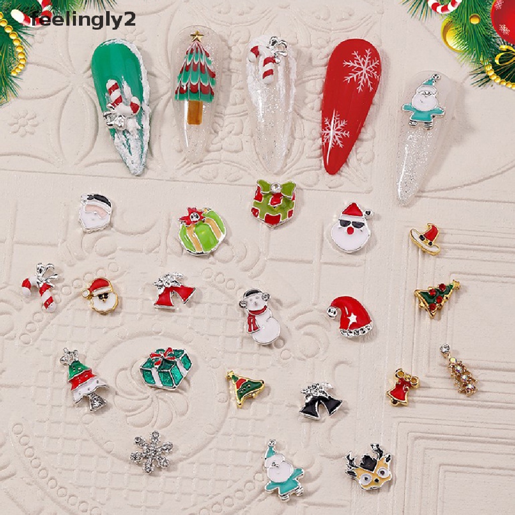 [Hàng Có Sẵn] Set 10 Phụ Kiện Trang Trí Móng Tay Nghệ Thuật Bằng Hợp Kim Phong Cách Giáng Sinh DIY Ch (F)