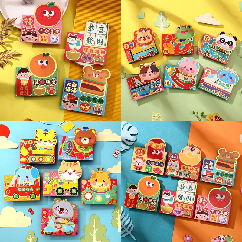 1 Set 6 Bao Lì Xì Đỏ Họa Tiết Hoạt Hình Cho Lễ Hội Năm Mới 2023