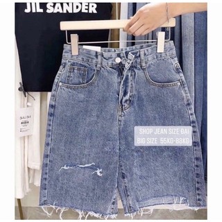 [Bigsize 55kg-88kg]Quần Ngố Jean Xanh Đá Rách Vuông Lai. Jean Ống Rộng Bigsize
