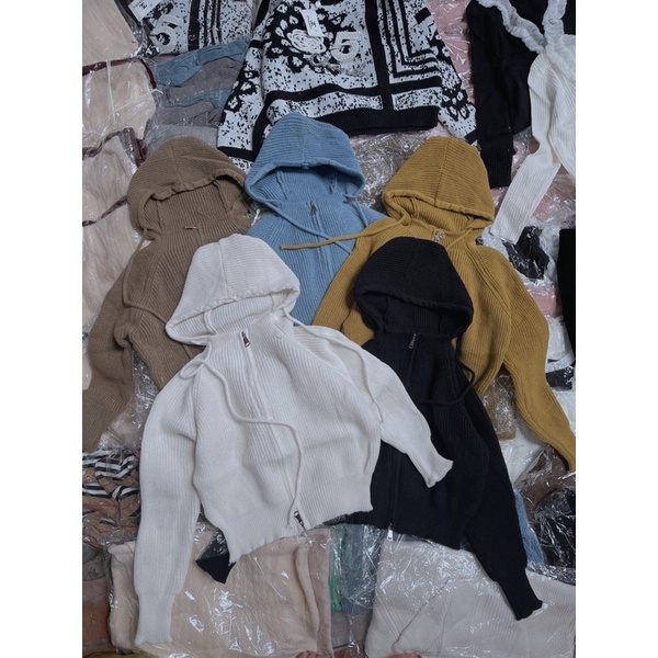 Ảnh Thật — Áo lên nữ 2 khoá kèm mũ chất len hàng qc hoạ tiết trơn đơn giãn đủ màu dễ mặc