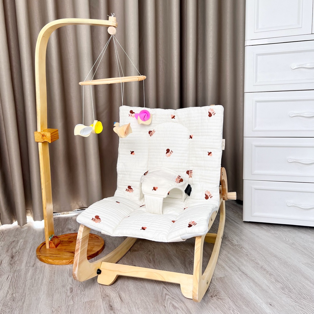 Ghế Bập Bênh Chân Gỗ Đa Năng Rocking Chair Hugme Cho Bé 2023 Ghế Nằm Rung Cho Bé Chất Liệu Đệm Điều Hòa Thoáng Mát