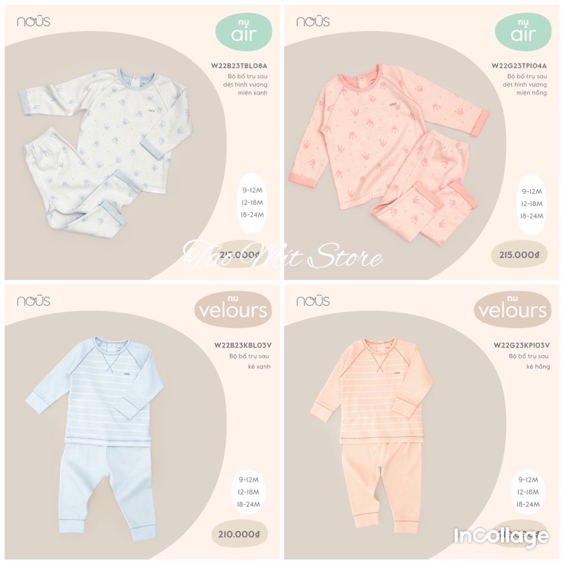 Bộ dài tay Nous chất nỉ đẹp cho bé từ 8-13 kg