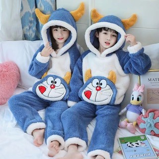 🐷Mùa đông flannel siêu dày dài tay hoạt hình đồ ngủ trẻ em lông cừu san hô