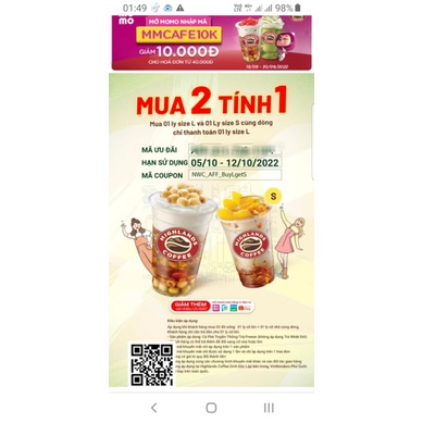 Miễn phí - Gửi bạn voucher: Mua 1 tặng 1 của Highland Coffee