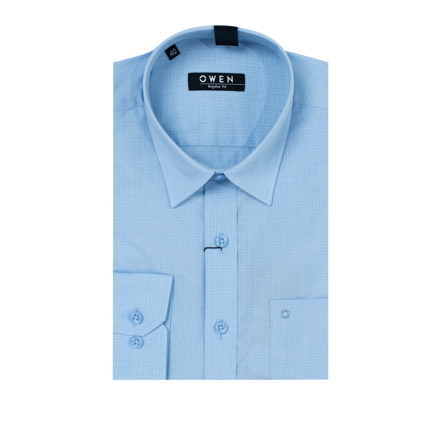 Áo Sơ Mi Dài Tay Nam OWEN AR221028DT Somi Công Sở Vải Sợi Tre Cao Cấp Màu xanh kẻ caro nhỏ Dáng SuôngTà Lượn Có Túi