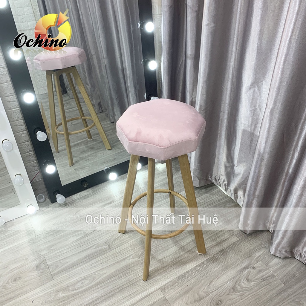 Ghế Bar, Ghế Chụp Hình Xoay 360 Độ Bọc Nỉ Cao Cấp Chân Sắt Sơn Giả Gỗ  Mẫu 8 Cạnh Sang Chảnh (Hàng Sẵn)