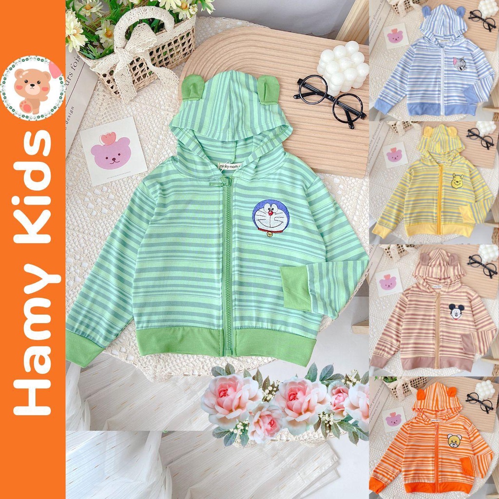 Áo Khoác Trẻ Em Minky Mom Chính Hãng Vải Thun Lạnh Sọc Dệt Hoạt Hình