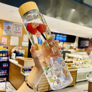 Bình nước thủy tinh 1000ml thiết kế trong suốt hình gấu dễ thương