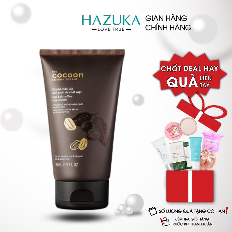 Tẩy tế bào chết mặt Cocoon cà phê Đăk Lăk 150ml da sạch sáng mịn đều màu, tẩy da chết face cafe vật lý cho da dầu mụn