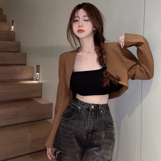 Áo Khoác Blazer Màu Trơn Siêu Ngắn Phong Cách Hàn Quốc Thời Trang Cho Nữ